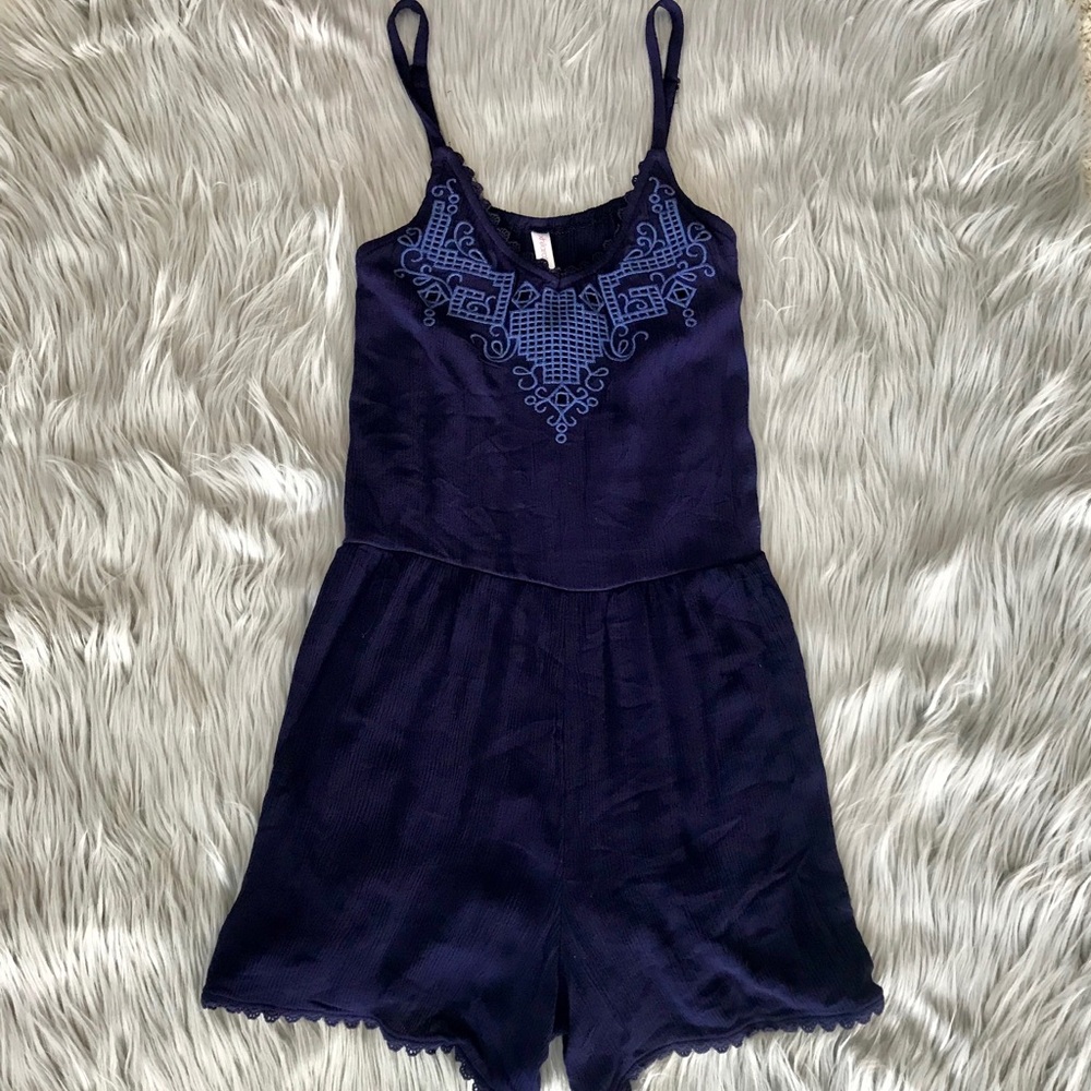 Xhilaration Embellished Romper in Blue size Small